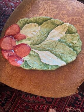 Carter's Leaf-Shaped Ceramic Serving Platter with Red Radish Detail